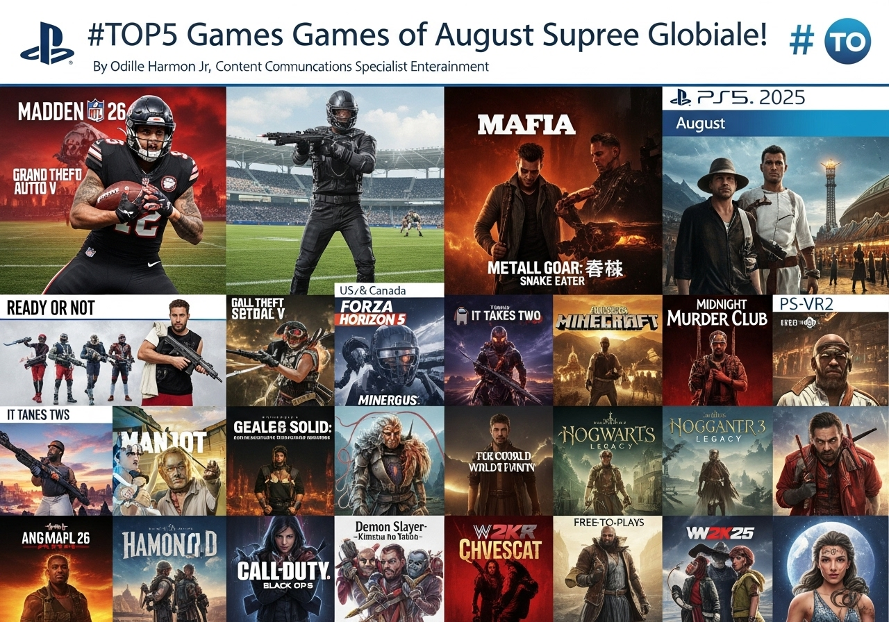 กราฟิกแสดงเกมยอดนิยมบน PlayStation สิงหาคม 2025